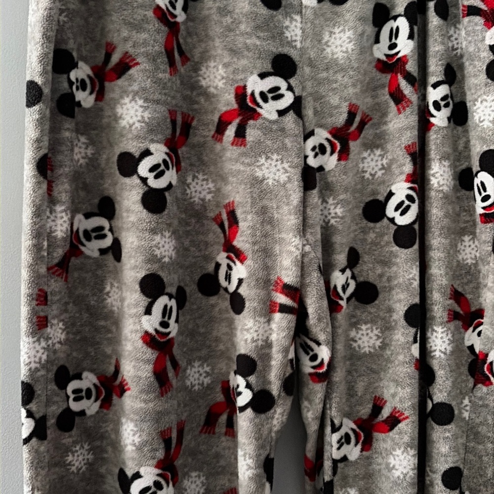 Disney Grey Mickey Mouse Plush elastic waist pajama Pants with Red Scarf Print
